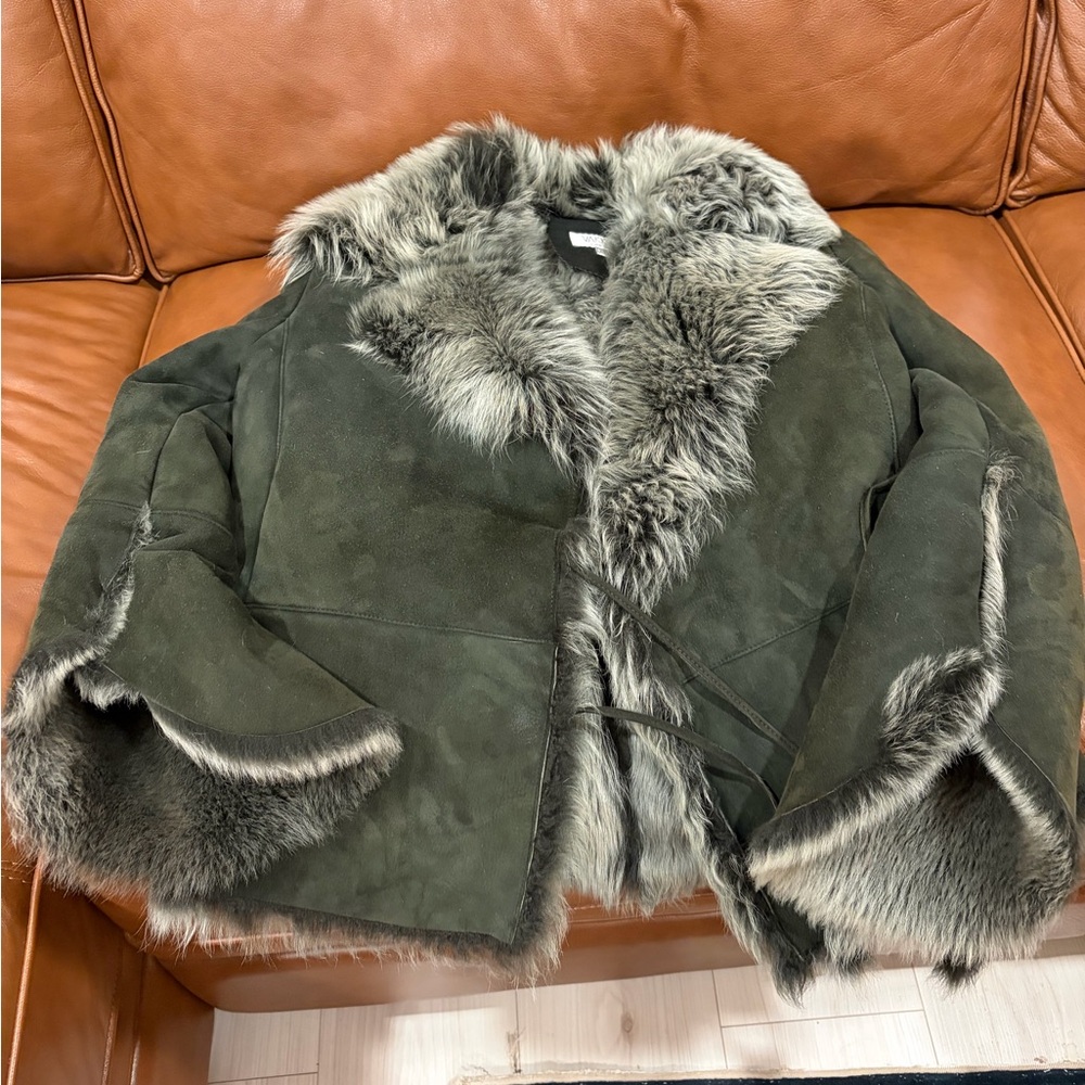 Vakko Green Lamb Shearling Coat